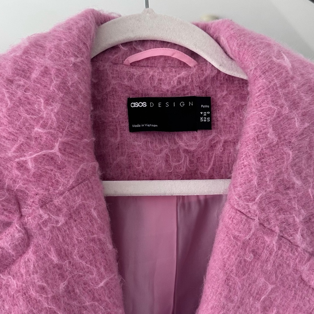 ASOS Design Pink Fuzzy Textured Oversized Coat | Statement Winter Outerwear - Picture 3 of 5